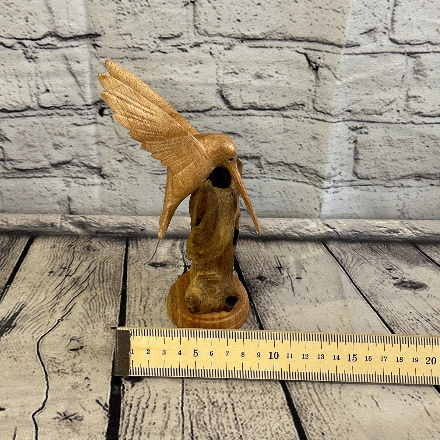 20cm Single Humming Bird Mushroom Parasite Ornament Natural Carving Wooden