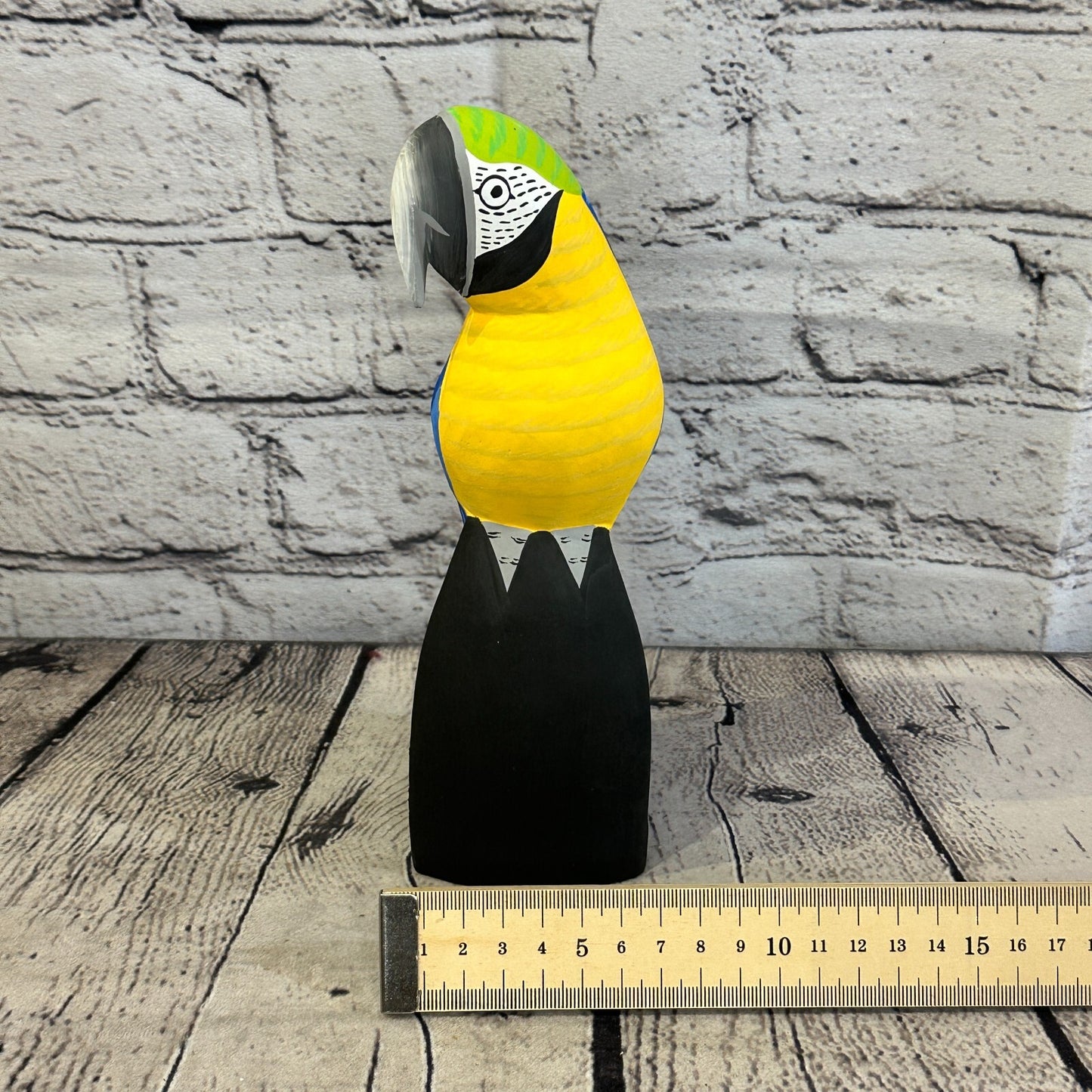 20cm Blue Parrot Bird Ornament Statue Fair Trade Hand Made Carved Wood