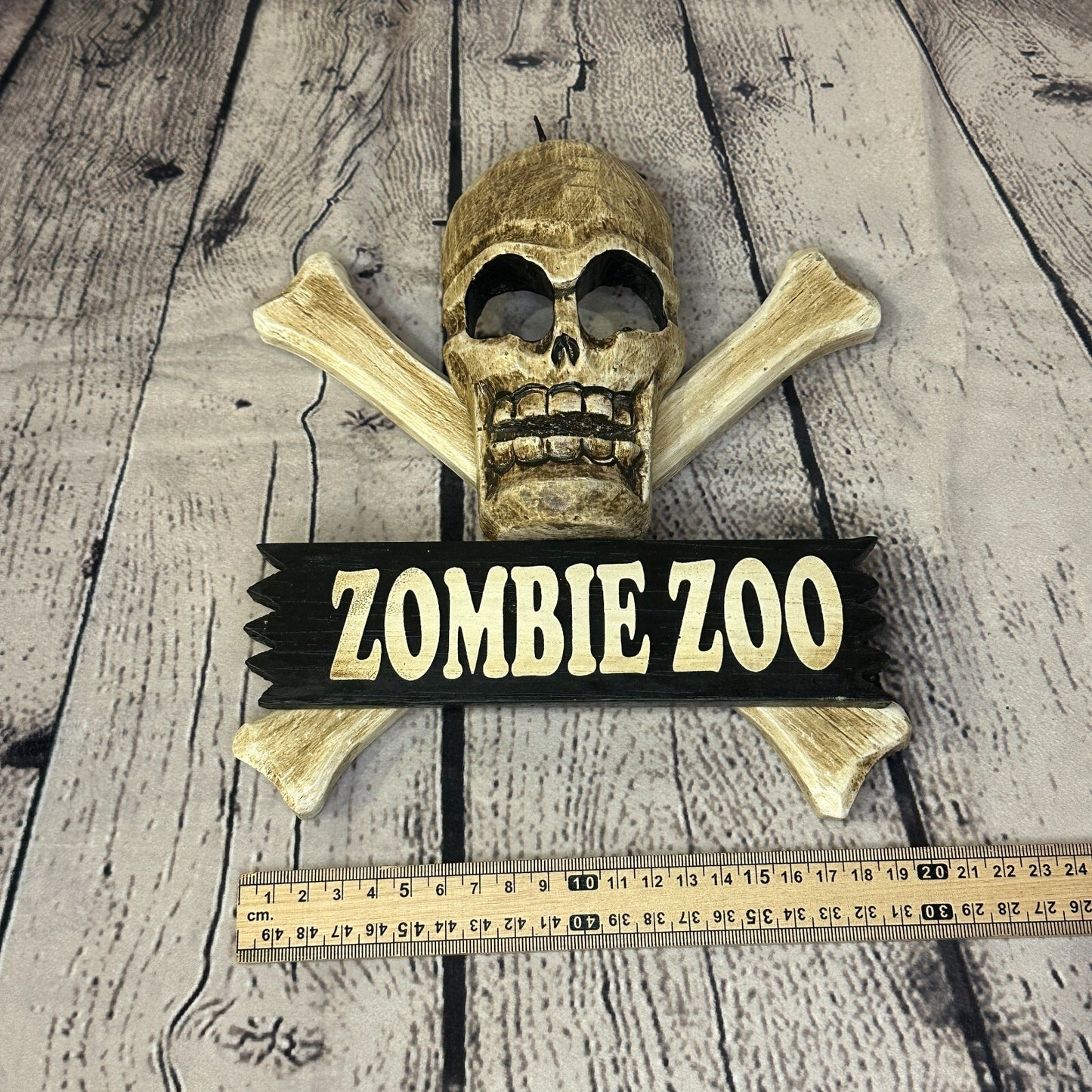 Skull & Crossbones Zombie Zoo Pirate Sign Door Plaque 20cm x 20cm Handmade