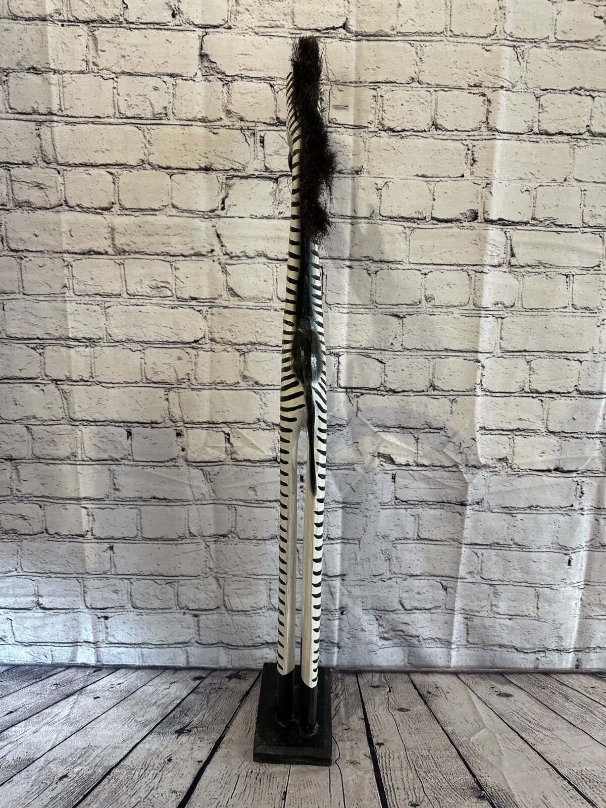 80cm White Black Painted Wood Zebra Tall Statue Wood Modern Hand Carved Painted