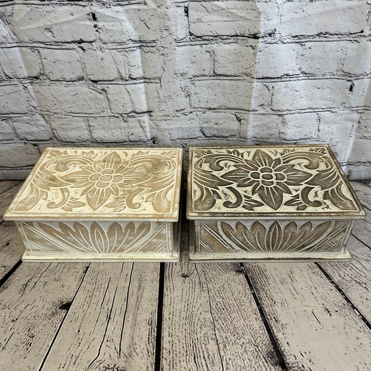 White Flower MDF Box Lotus 18cm x 12cm x 7cm Wooden Box Trinket Handmade