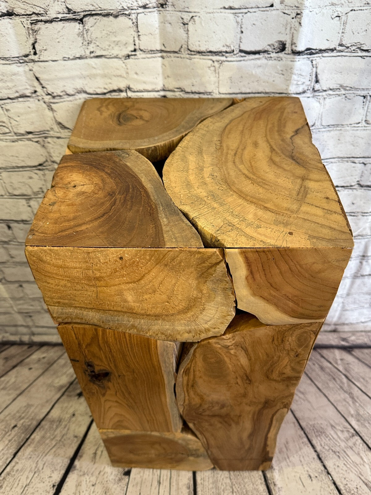 60cm x 30cm Teak Root Wood Block Side Table Lamp Stool Square Wood Coffee Table
