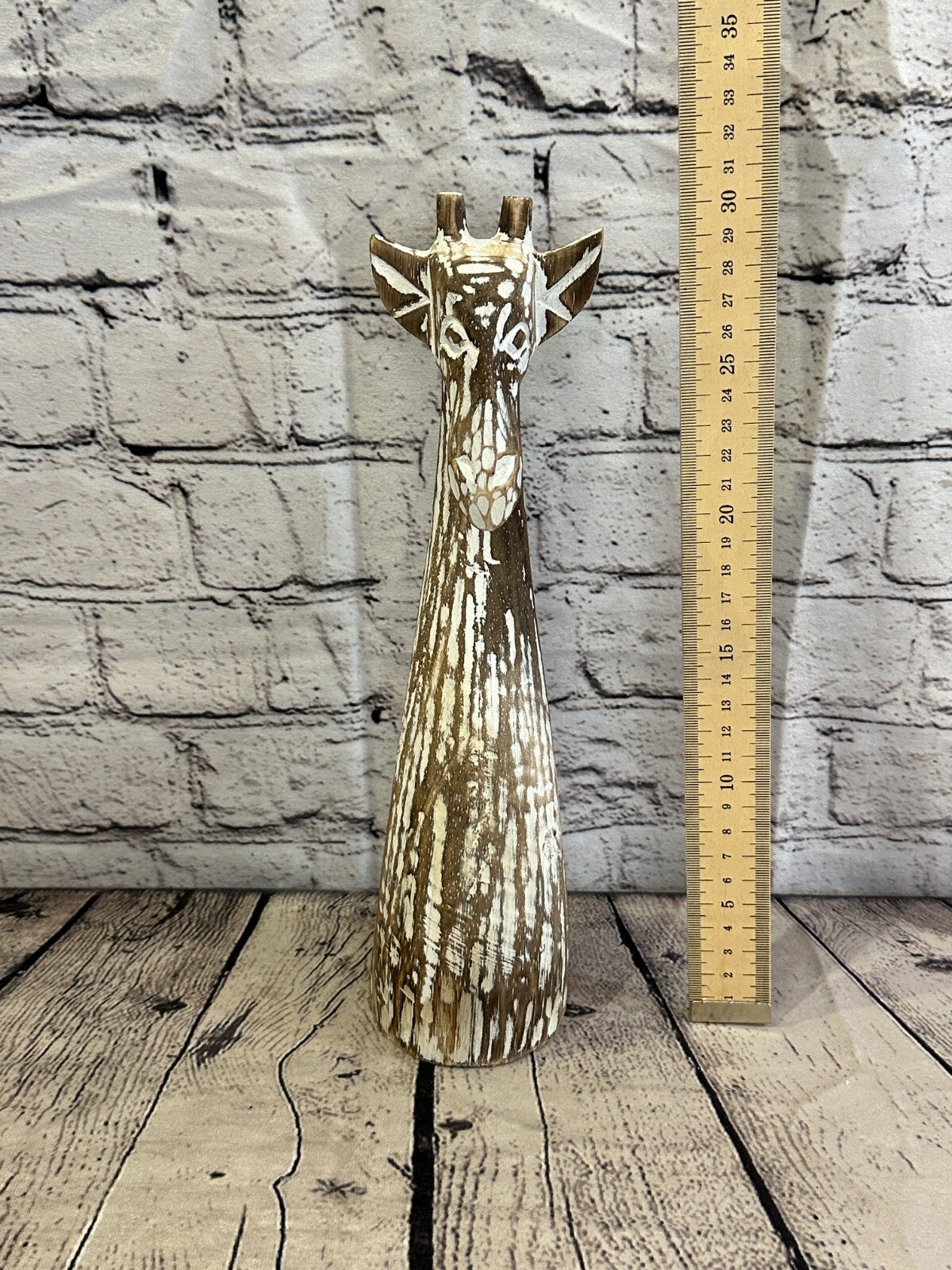 Brown Wooden Giraffe Head With Shabby Pattern 30cm x 10cm Handmade and Fairtrade