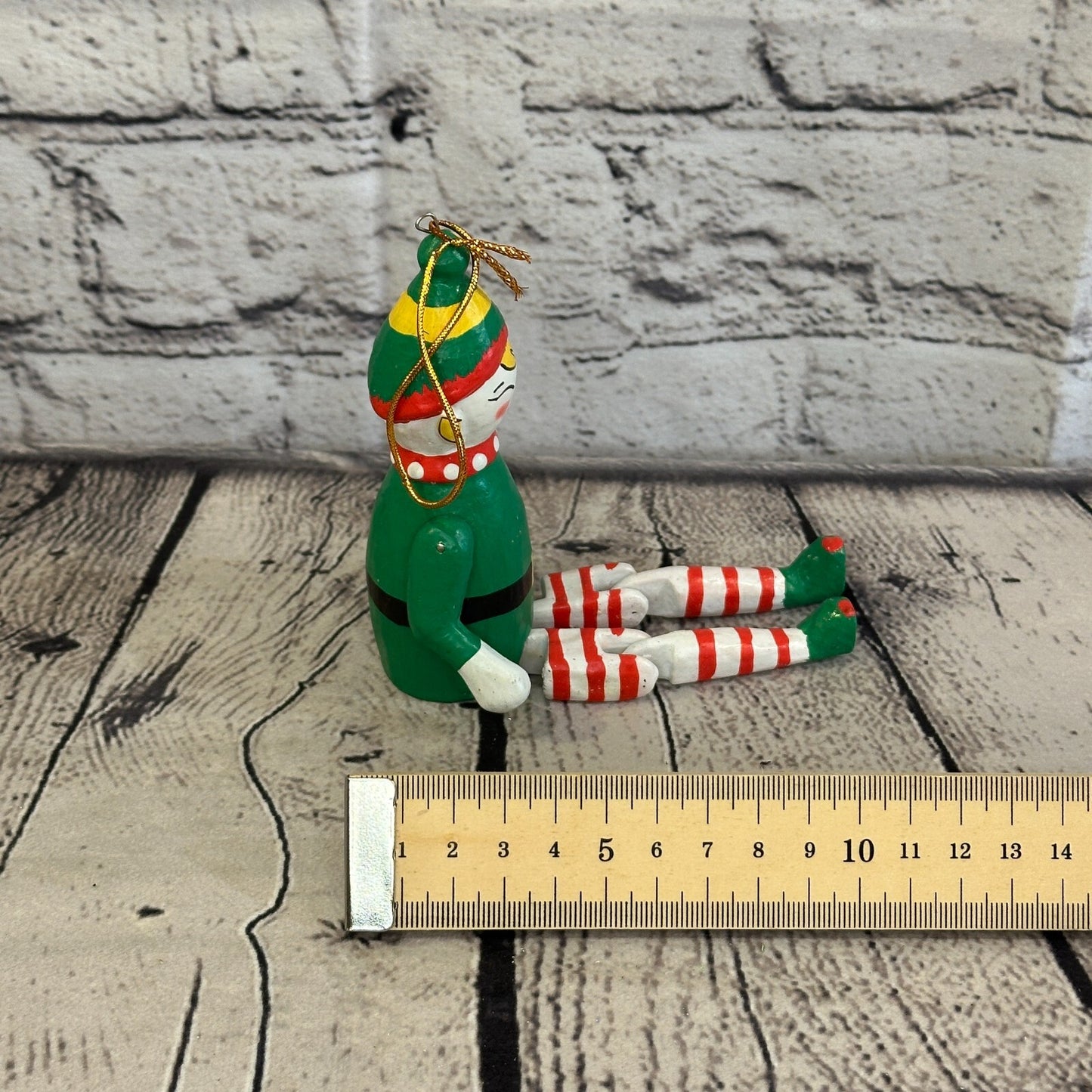 10cm Christmas Elf Sitting Animal, Wooden Shelf Ornament Handmade and Fairtrade