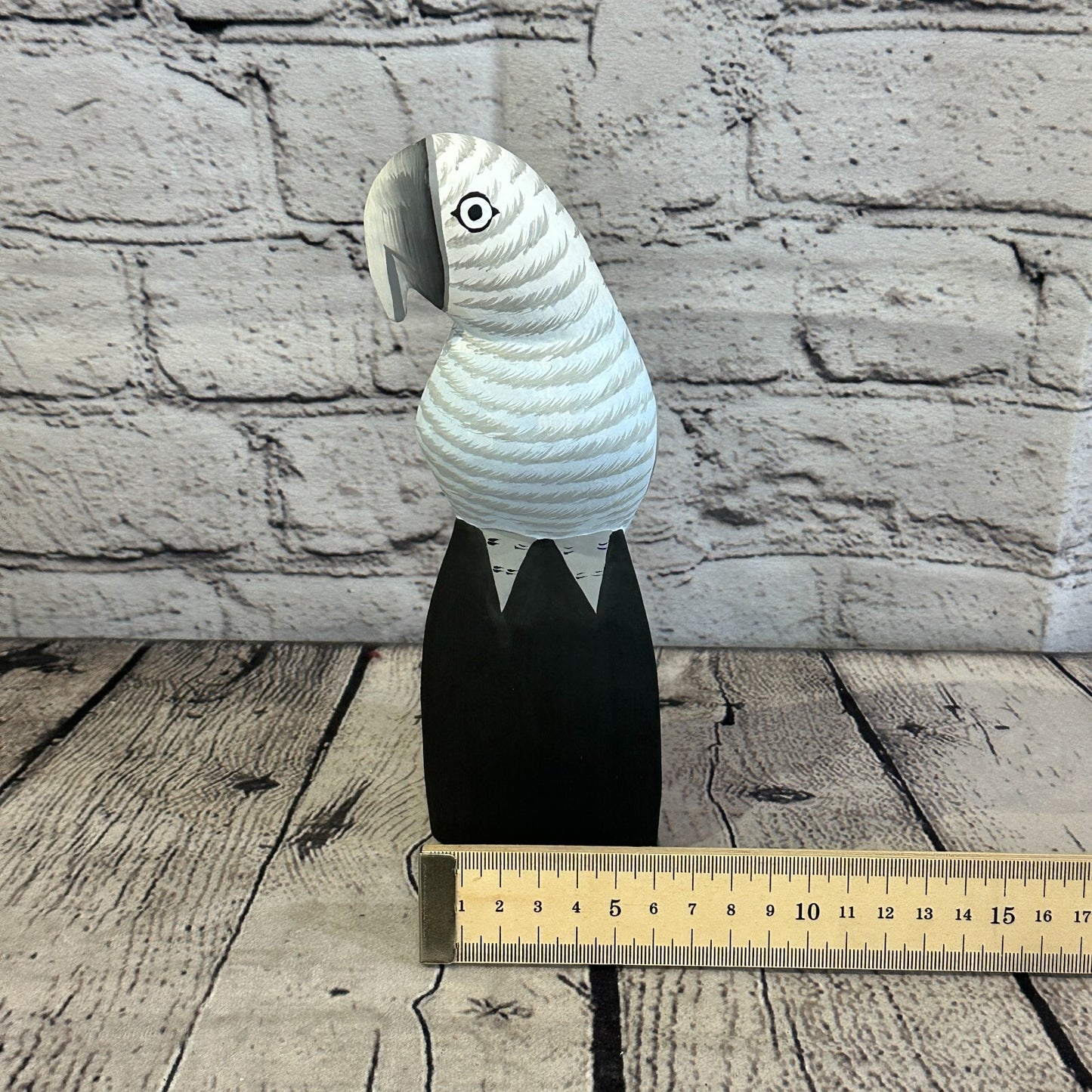 20cm Grey Parrot Bird Ornament Statue Fair Trade Hand Made Carved Wood