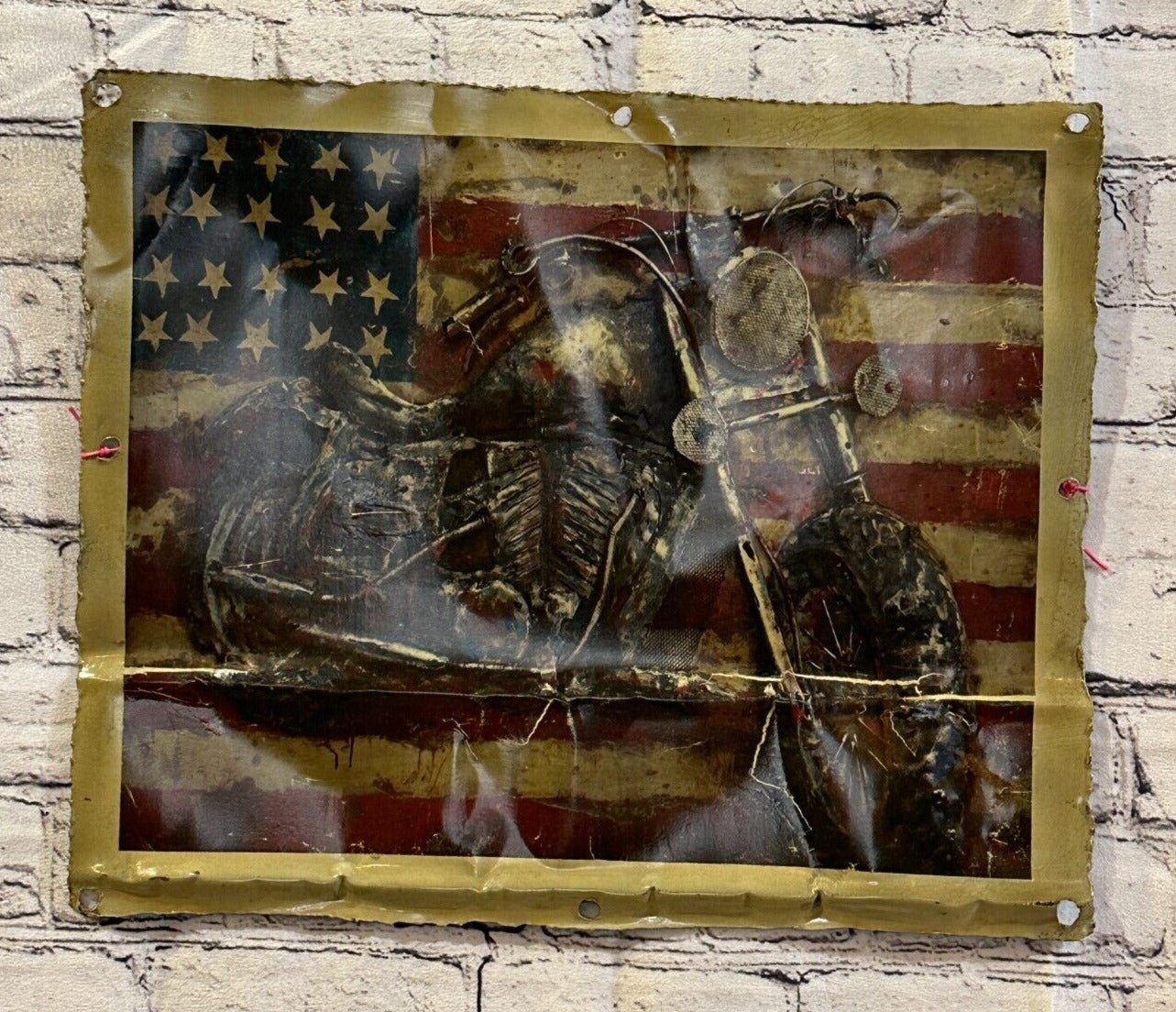 Harley Davidson USA Flag Advert Wall Plaque 42cm x 36cm Vintage Retro Tin Sign