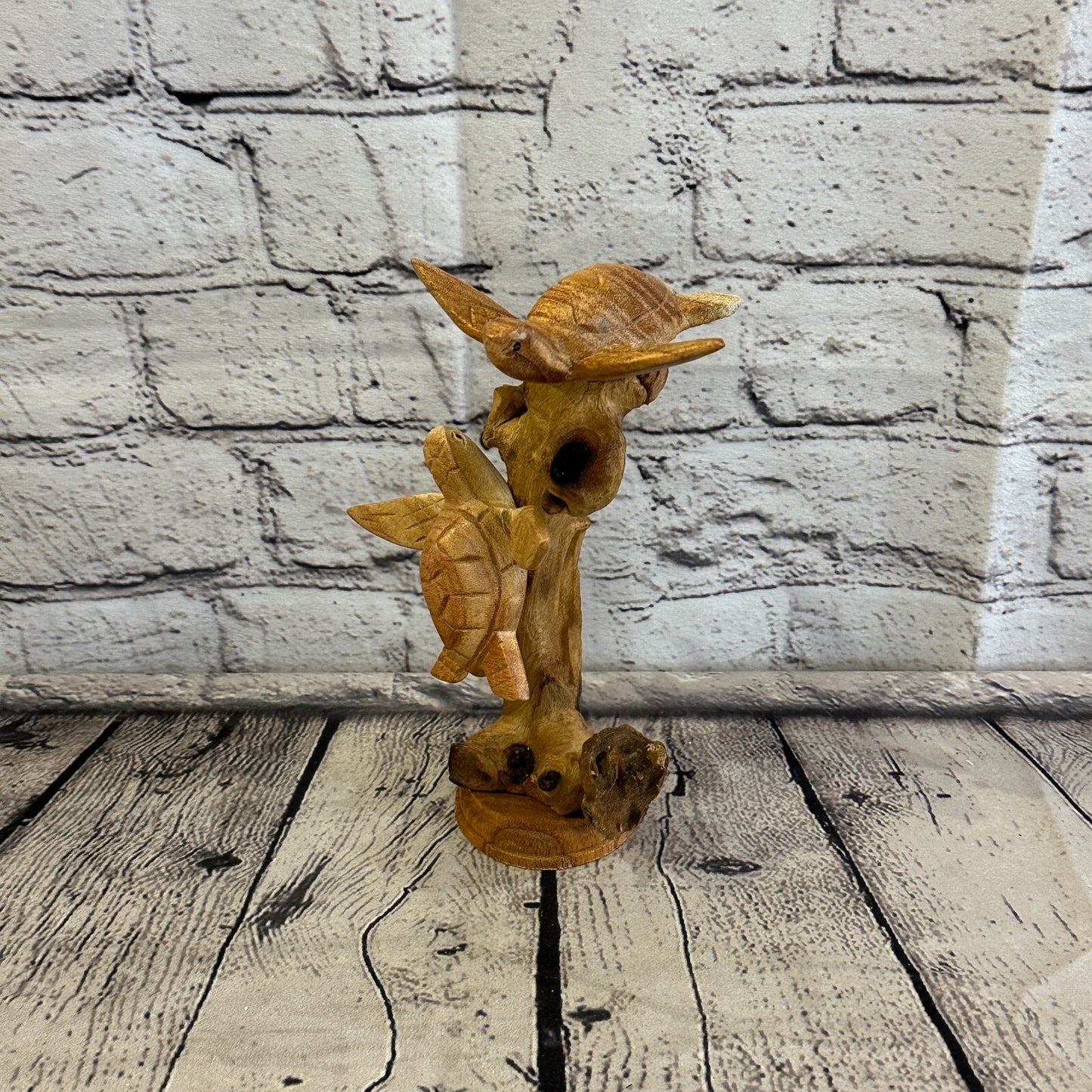 20cm Double Turtle Mushroom Parasite Ornament Natural Carving Fairtrade Wooden