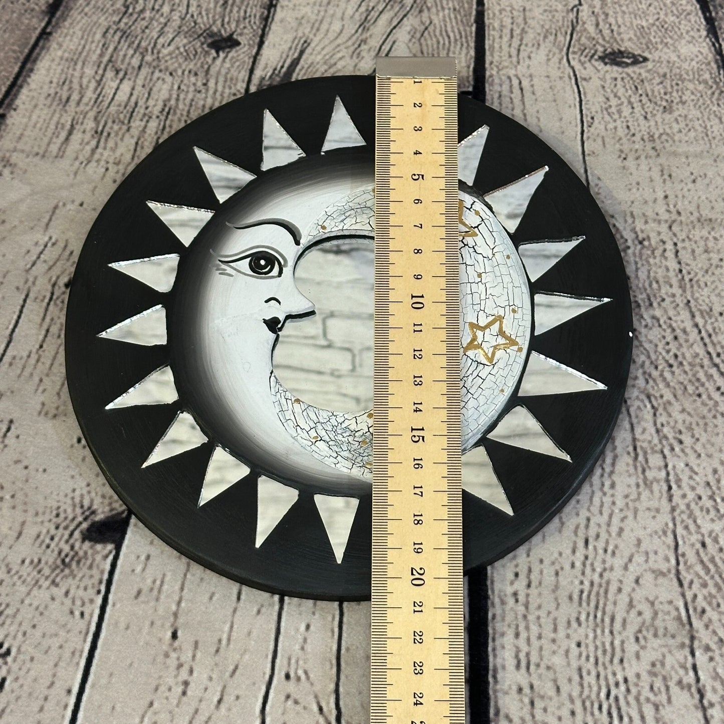 Black Full Moon Mosaic Tile Wall Mirror 20cm x 20cm 8 Inches Handmade Fairtrade