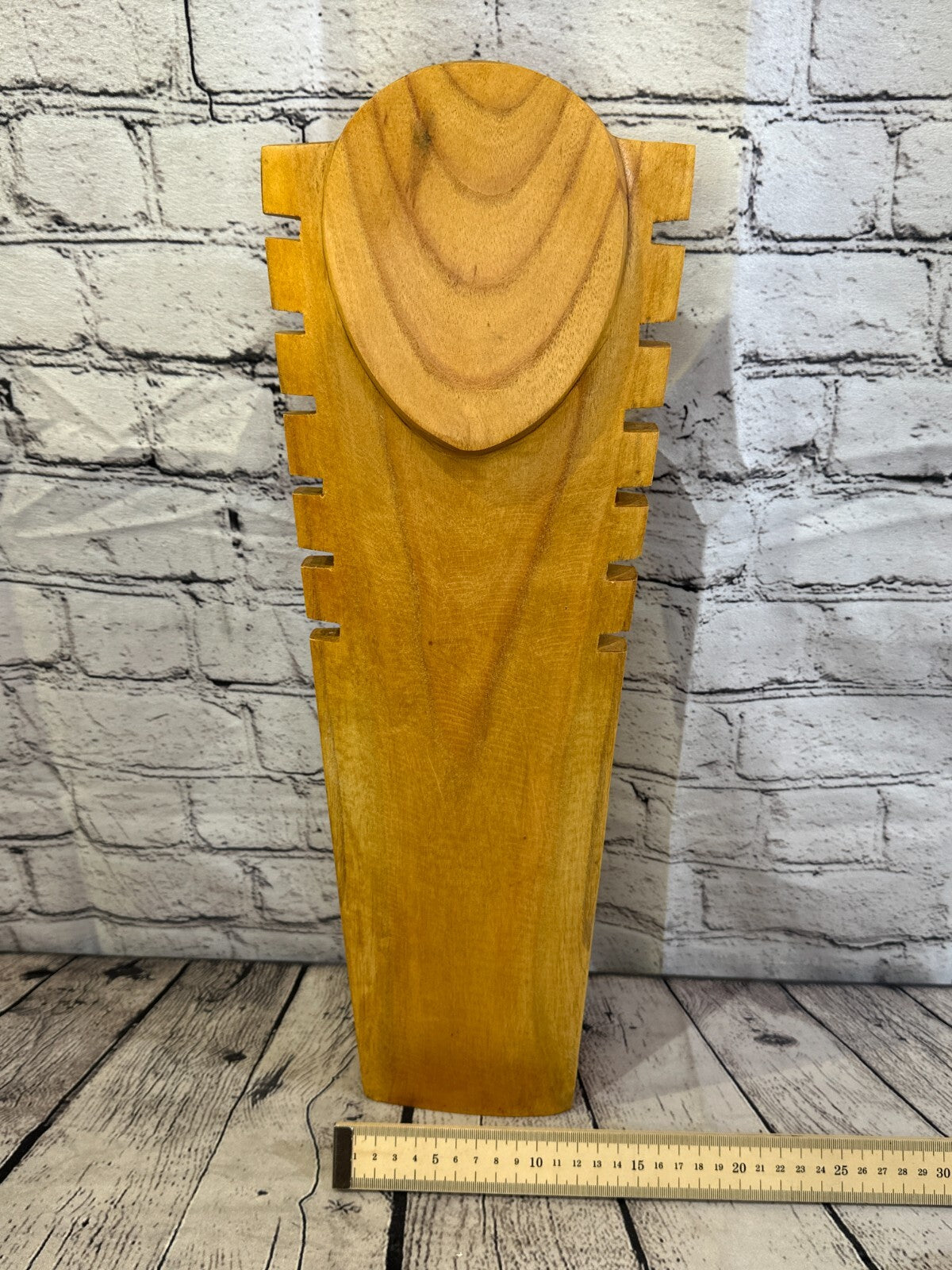 50cm Hand Carved Wooden Necklace On Base Chain Jewellery Display Stand Bust