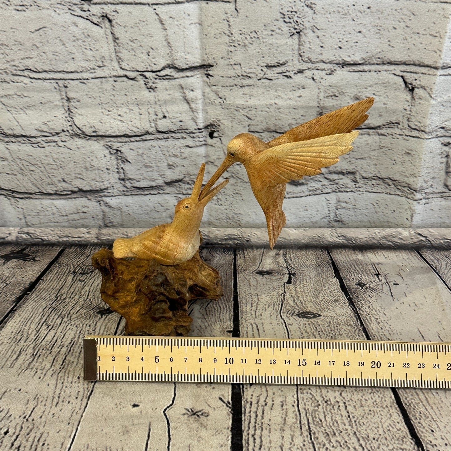 20cm Humming Bird With Baby Mushroom Parasite Ornament Natural Carving Wooden