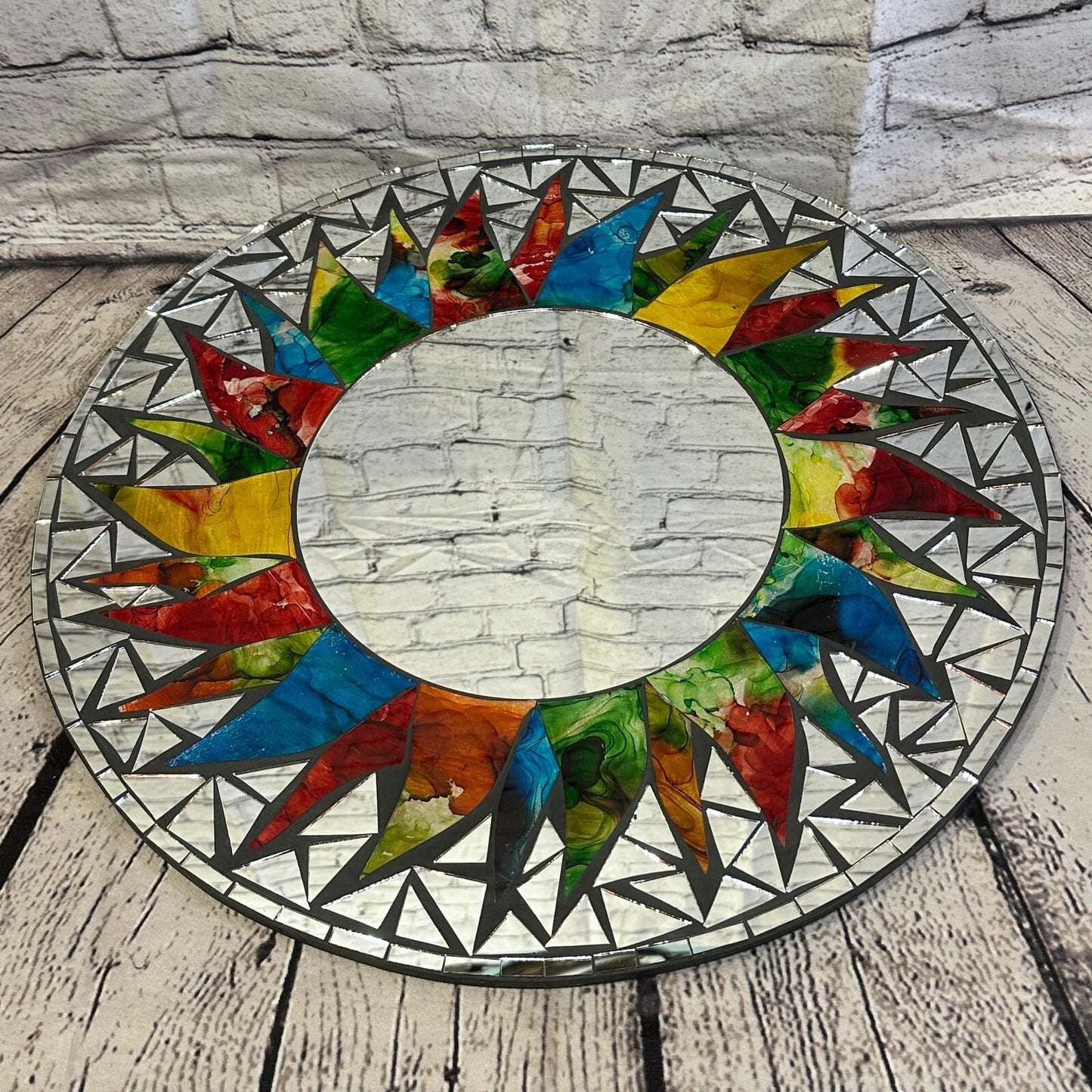 Rainbow Black Sun Mosaic Tile Wall Mirror 50cm x 50cm 20 Inches Handmade New