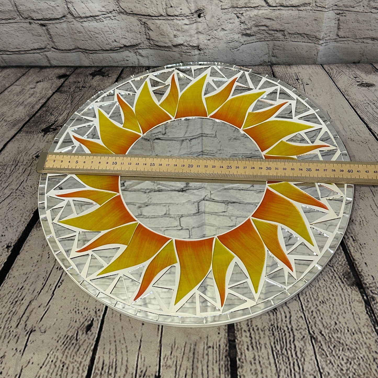Orange Flame Sun Mosaic Tile Wall Mirror 40cm x 40cm 16 Inches Handmade New