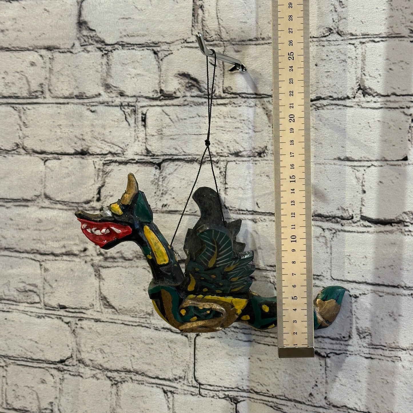 Small Black Dragon Folk Art Wood Flying Winged Mobile Spirit Chaser Guardian