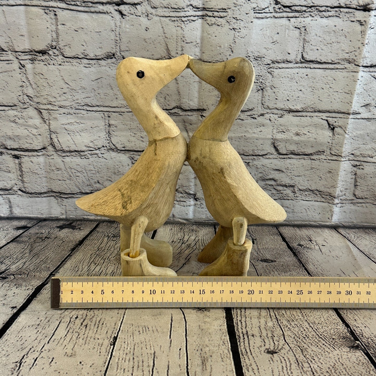 Kissing Ducks 25cm Tall Wooden Hairy Duckling Baby Duck Bamboo Root Fairtrade