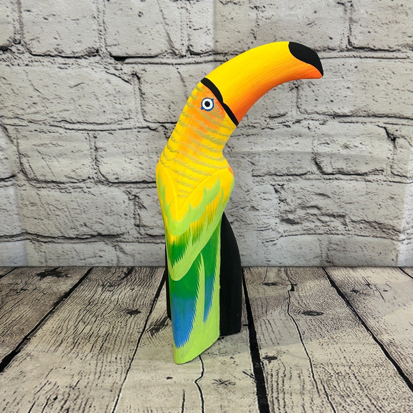 20cm Yellow Toucan Bird Ornament Statue Fair Trade Hand Made Carved Wood