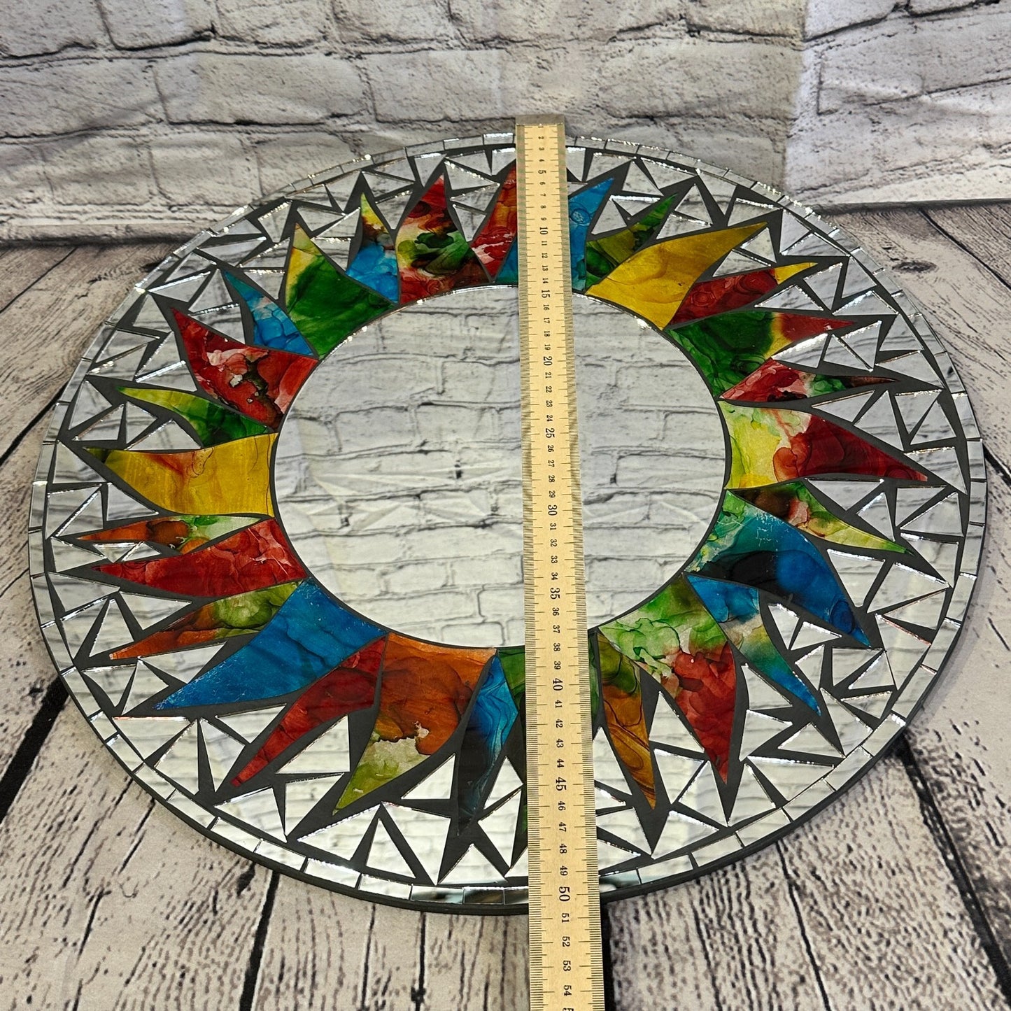 Rainbow Black Sun Mosaic Tile Wall Mirror 50cm x 50cm 20 Inches Handmade New