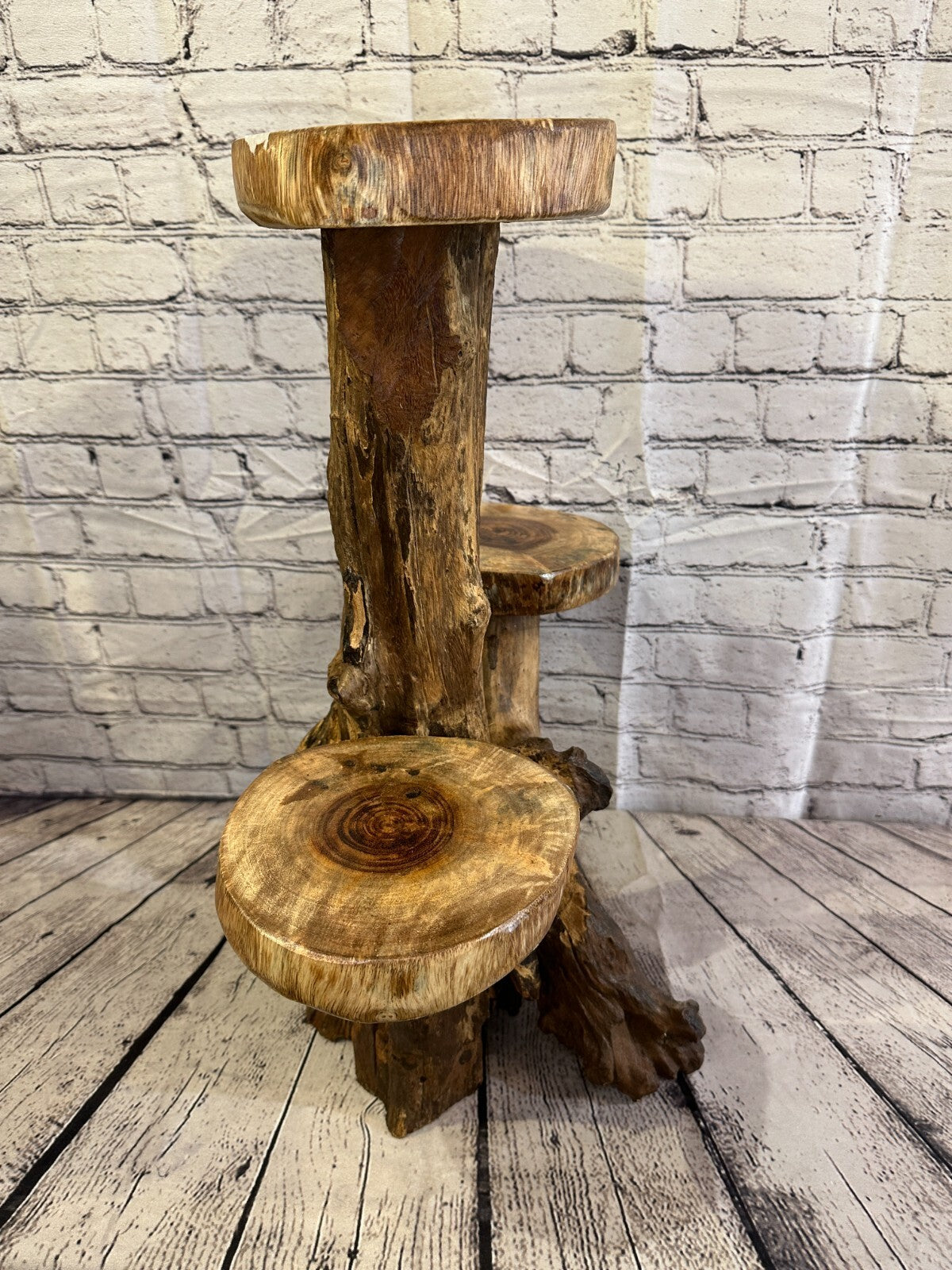 60cm x 45cm Triple Teak Root Wood Mushroom Coffee Table Side Home Furniture