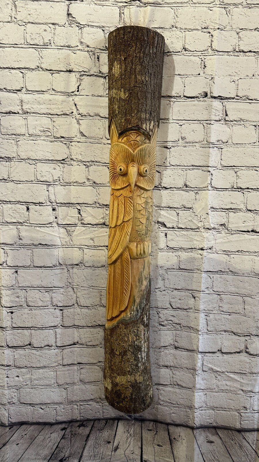 Barn Owl Of The Woods 100cm Hand Carved Wizard Tree Trunk Wood Fairtrade