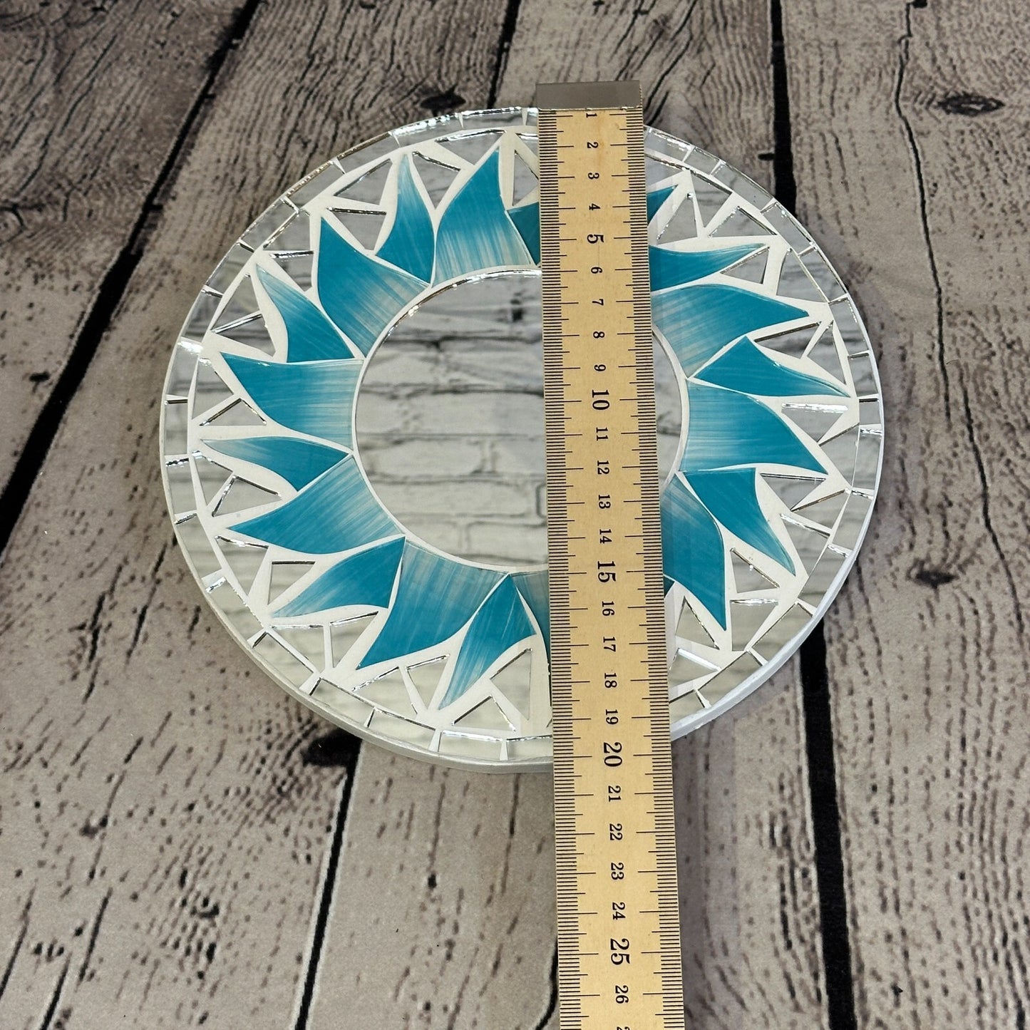 Turquoise Blue Flame Sun Mosaic Tile Wall Mirror 20cm x 20cm 8 Inches Handmade