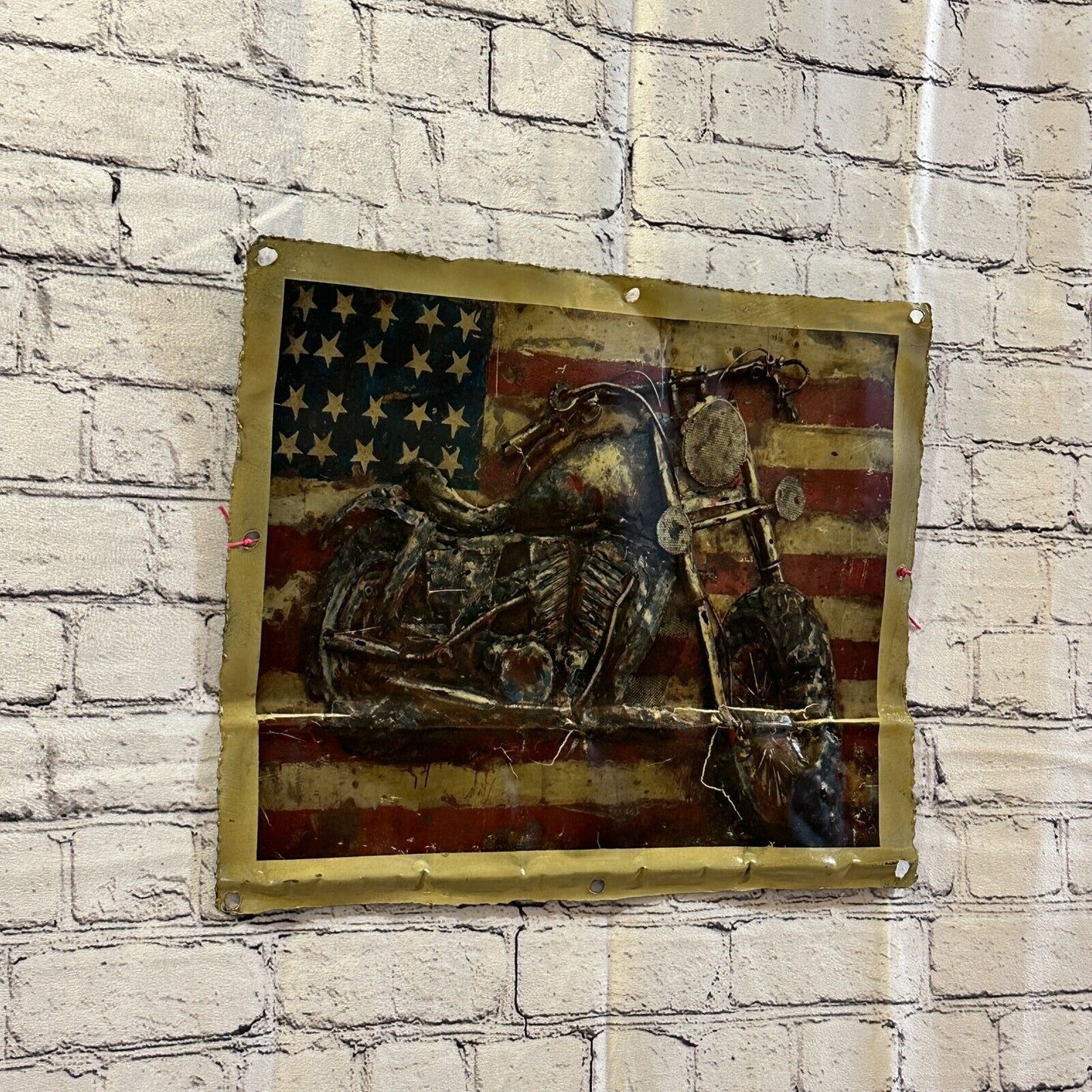 Harley Davidson USA Flag Advert Wall Plaque 42cm x 36cm Vintage Retro Tin Sign