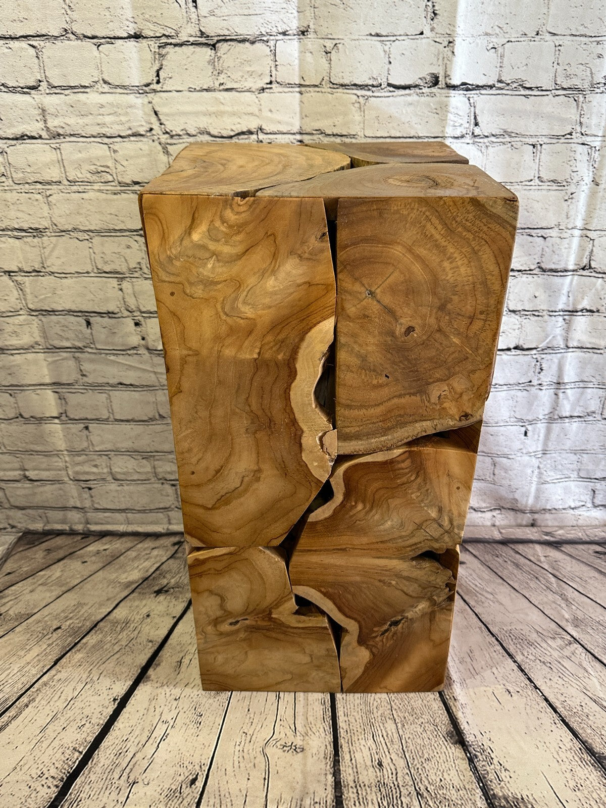 60cm x 30cm Teak Root Wood Block Side Table Lamp Stool Square Wood Coffee Table