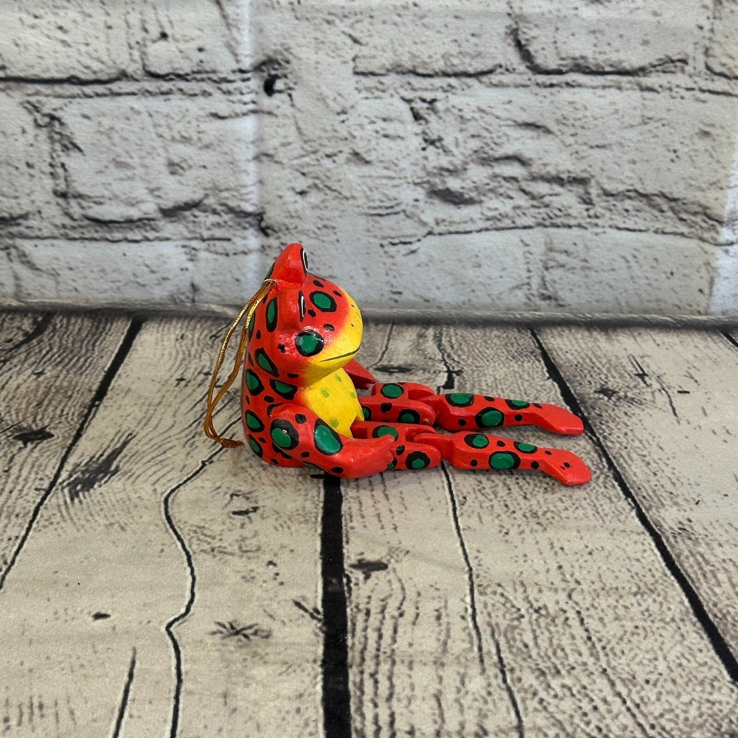 10cm Red Frog Sitting Animal, Wooden Shelf Ornament Handmade and Fairtrade