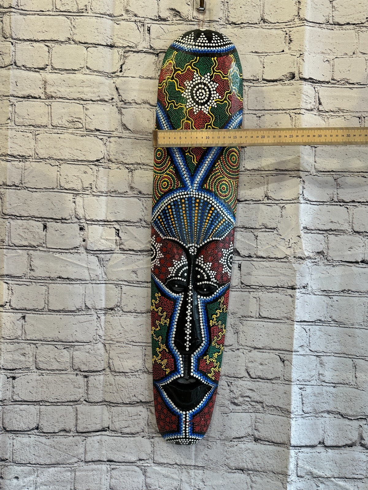 Mask 80cm Carved Wooden Dot Painted Ethnic Tribal Tiki Wall Art Handmade No 4