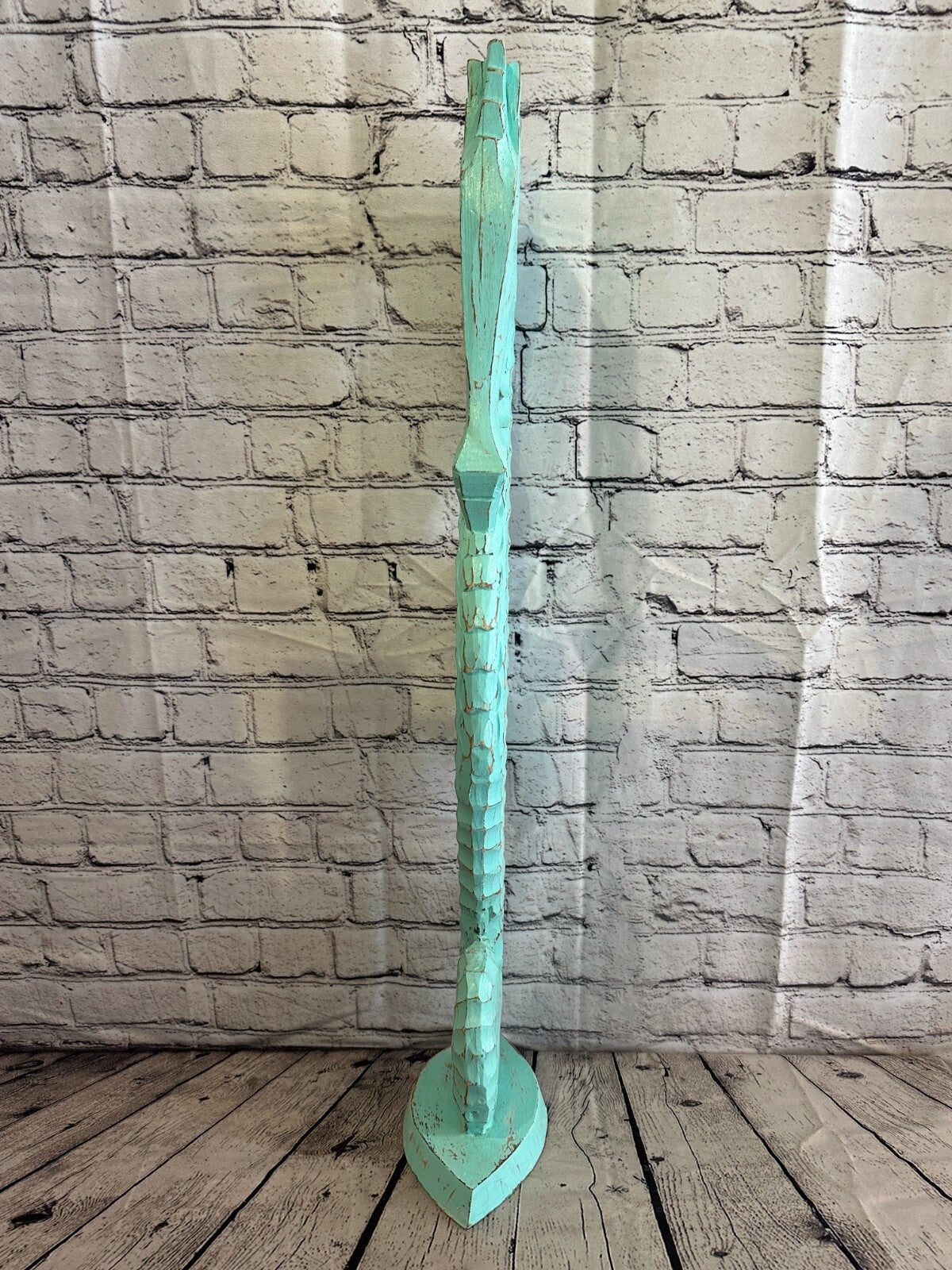 80cm Green Plain Wooden Shabby Seahorse Statue Ornament Fair Trade Handcarved