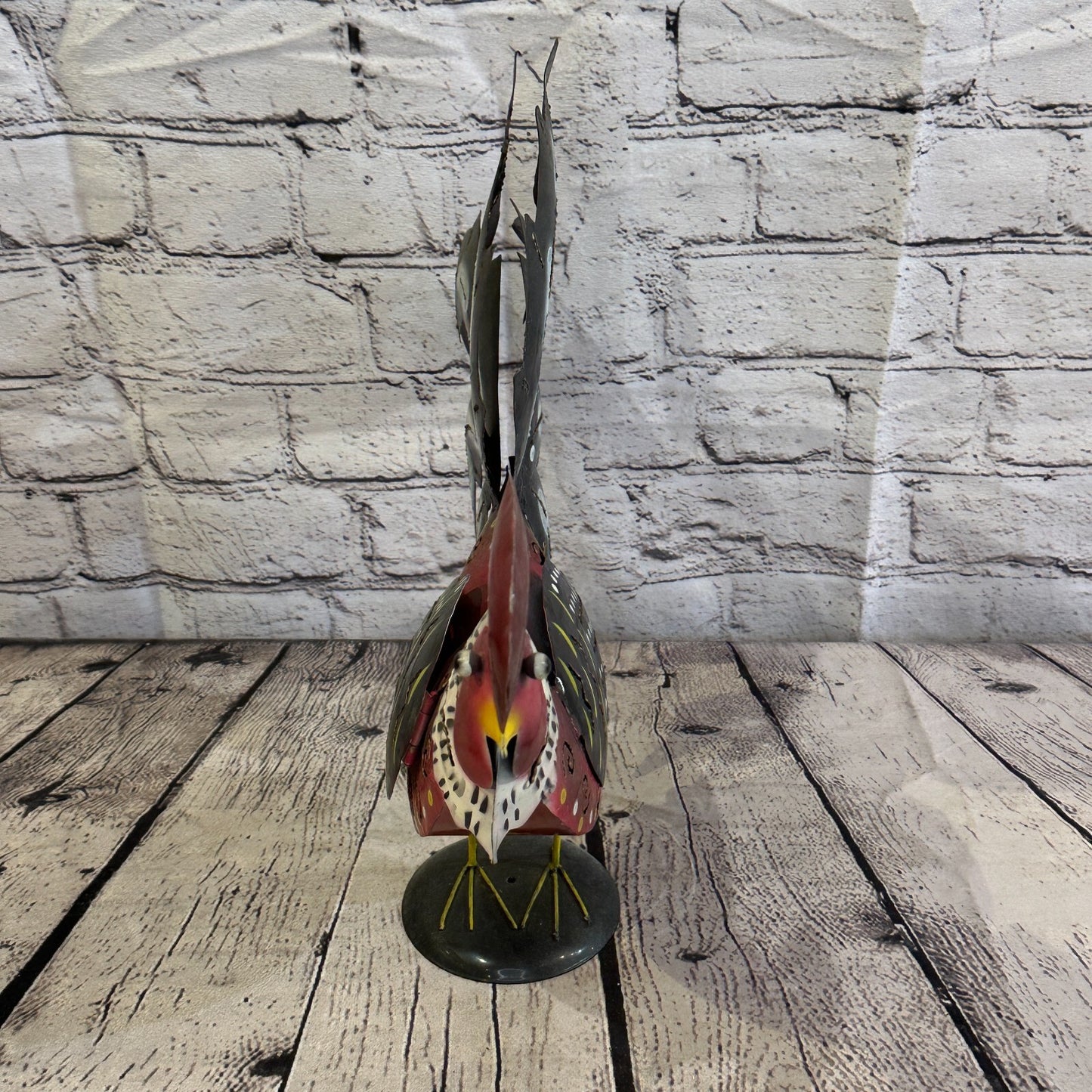 40cm x 25cm Brown Rustic Metal Chicken Ornament Painted Statue Candle Holder