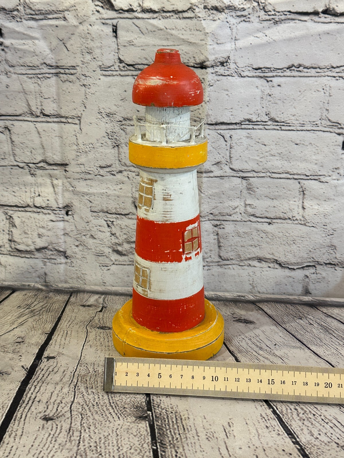 30cm Red White Wooden Lighthouse Ornament Nautical Coastal Sculpture Statue