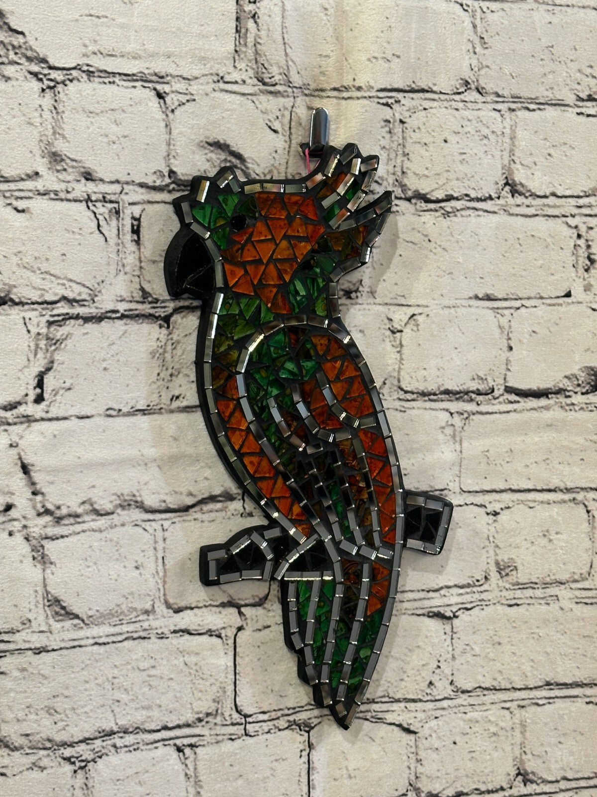 Orange Green Tropical Parrot Mosaic Tile Wall Mirror 30cm x 15cm Handmade New