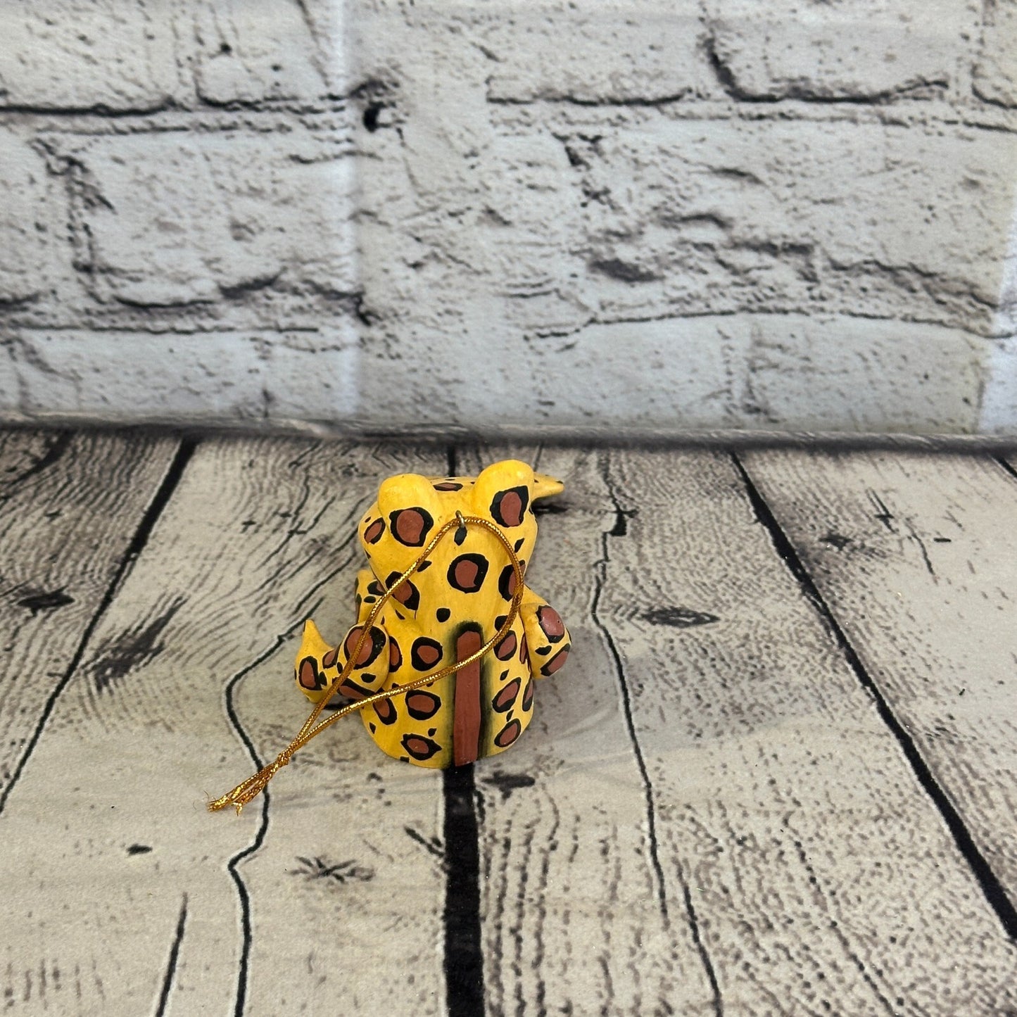 10cm Yellow Frog Sitting Animal, Wooden Shelf Ornament Handmade and Fairtrade