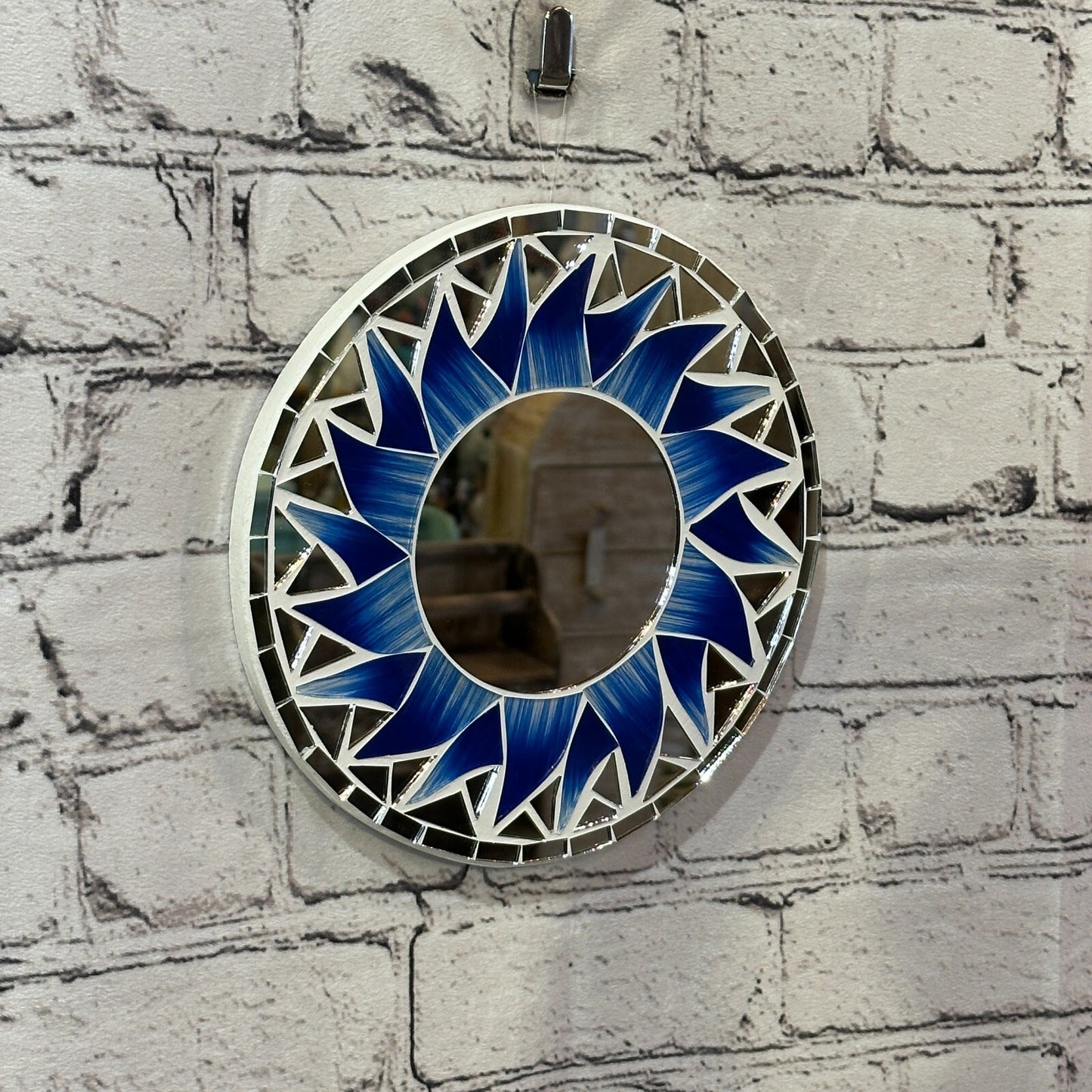Dark Blue Flame Sun Mosaic Tile Wall Mirror 20cm x 20cm 8 Inches Handmade New