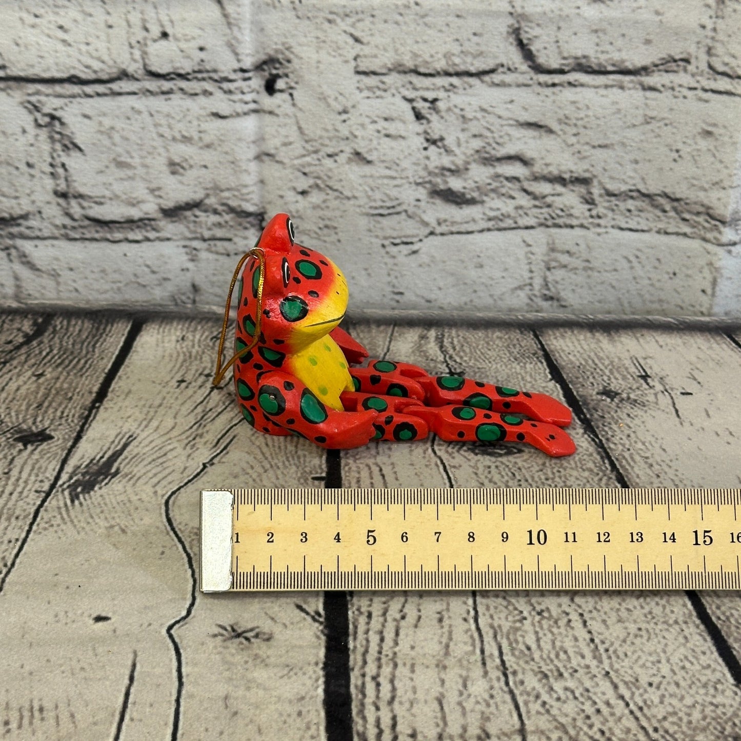 10cm Red Frog Sitting Animal, Wooden Shelf Ornament Handmade and Fairtrade