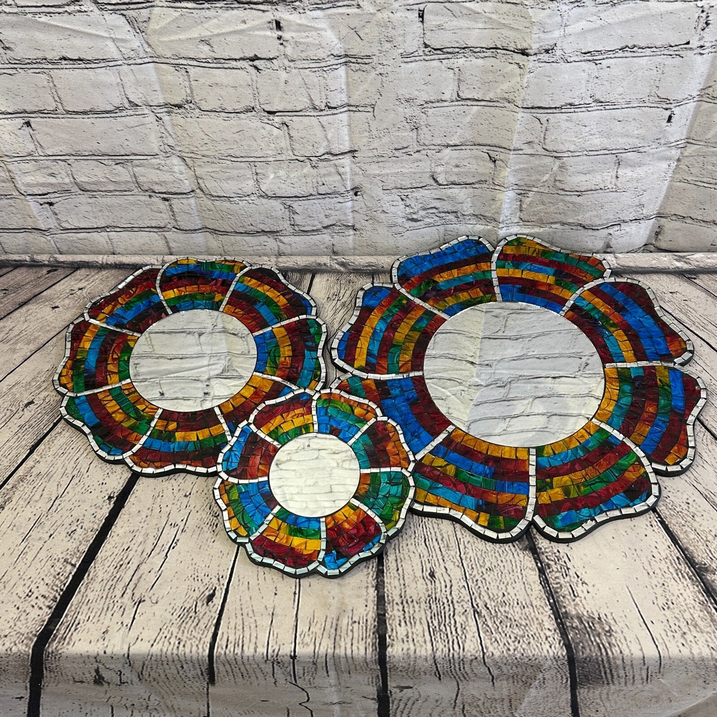 Rainbow Black Flower Mosaic Tile Wall Mirror 20cm x 20cm 8 Inches Handmade New