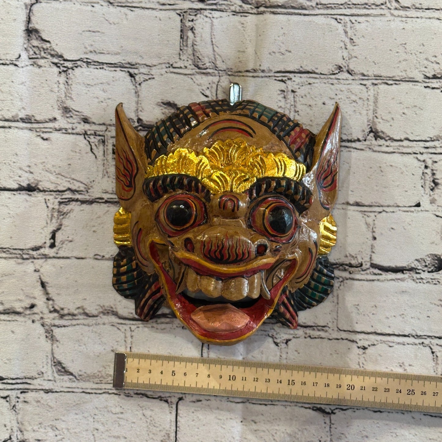 Large Wooden Natural Barong Wall Mask 18cm x 18cm Handmade And Fairtrade Hindu