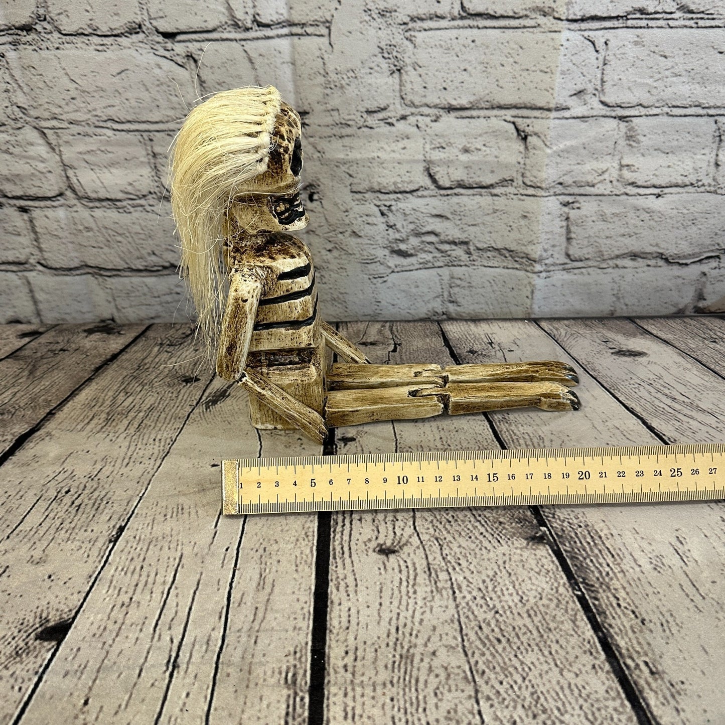 20cm Shabby Skeleton White Hair Animal Wooden Shelf Ornament Handmade Fairtrade