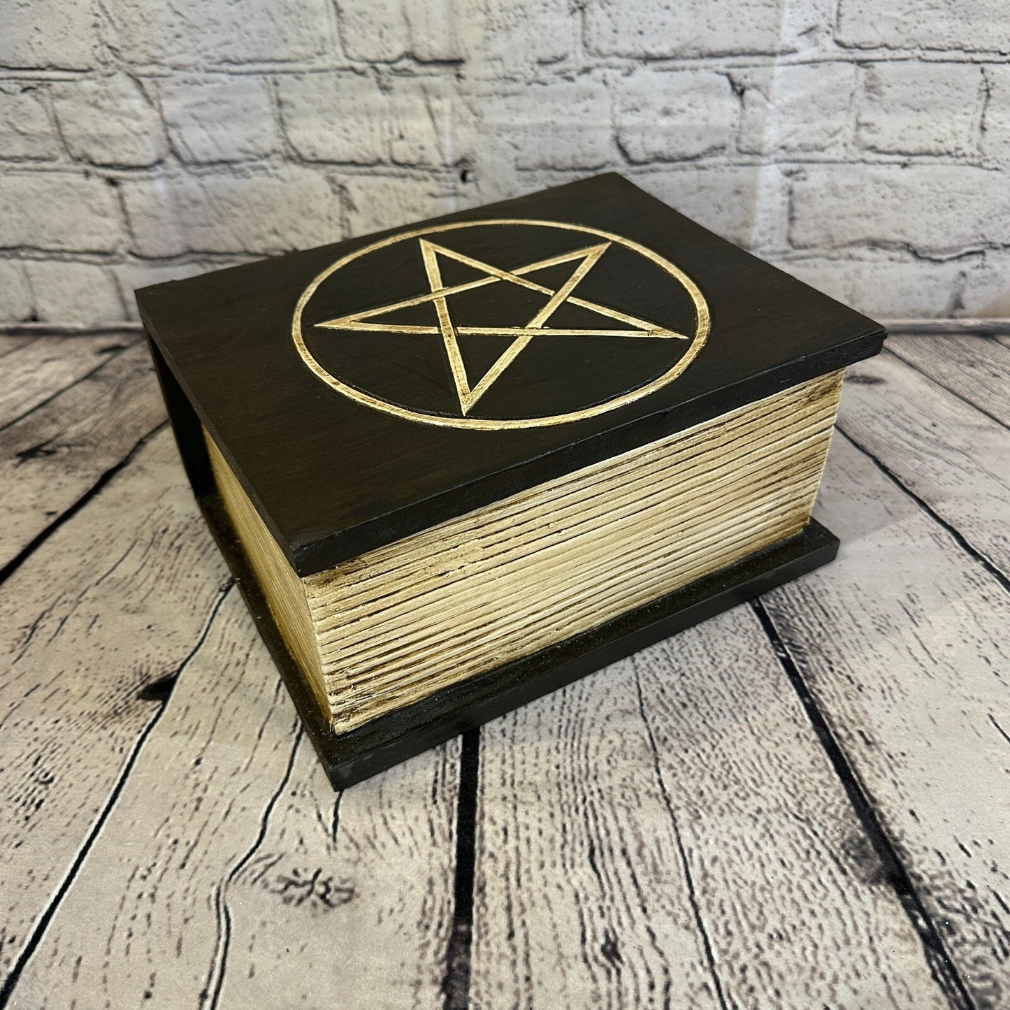 22cm x 17cm Book Wooden Gothic Pentagram Symbol Coffin Jewellery Trinket Box