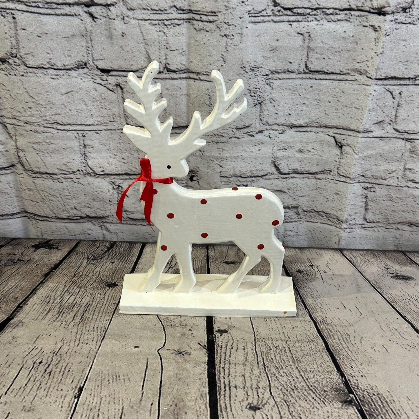 25cm x 20cm White Handcrafted Wood Reindeer Xmas Christmas Ornament Antlers