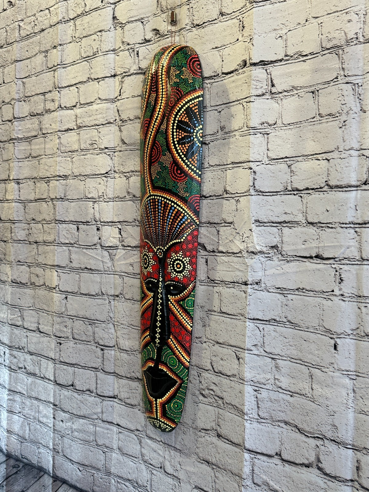Mask 80cm Carved Wooden Dot Painted Ethnic Tribal Tiki Wall Art Handmade No 2