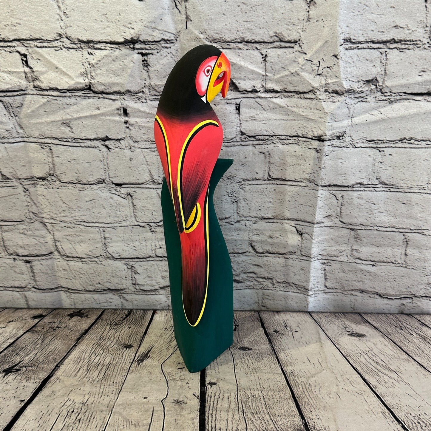 40cm Dark Red Parrot Bird Ornament Statue Fair Trade Hand Made Carved Wood