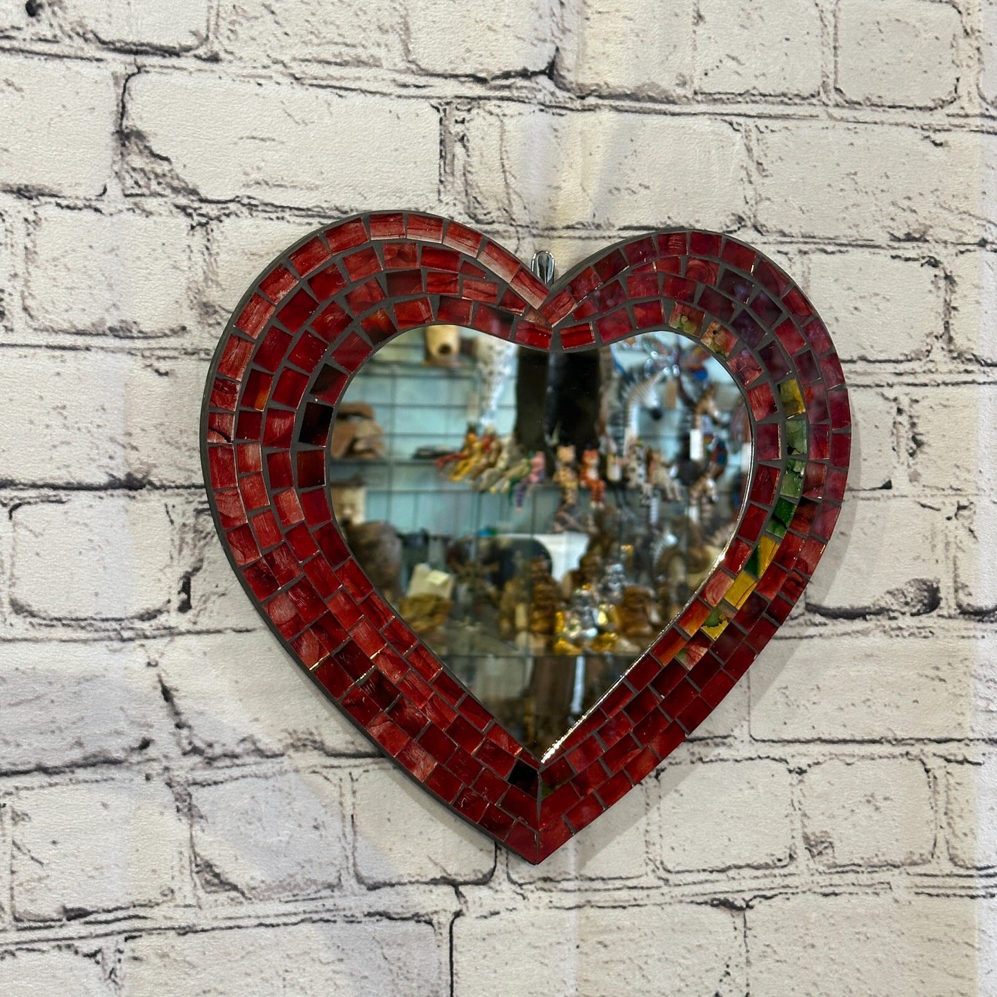 Red Heart Shape Mosaic Tile Wall Mirror 28cm x 25cm 10 Inches Handmade New