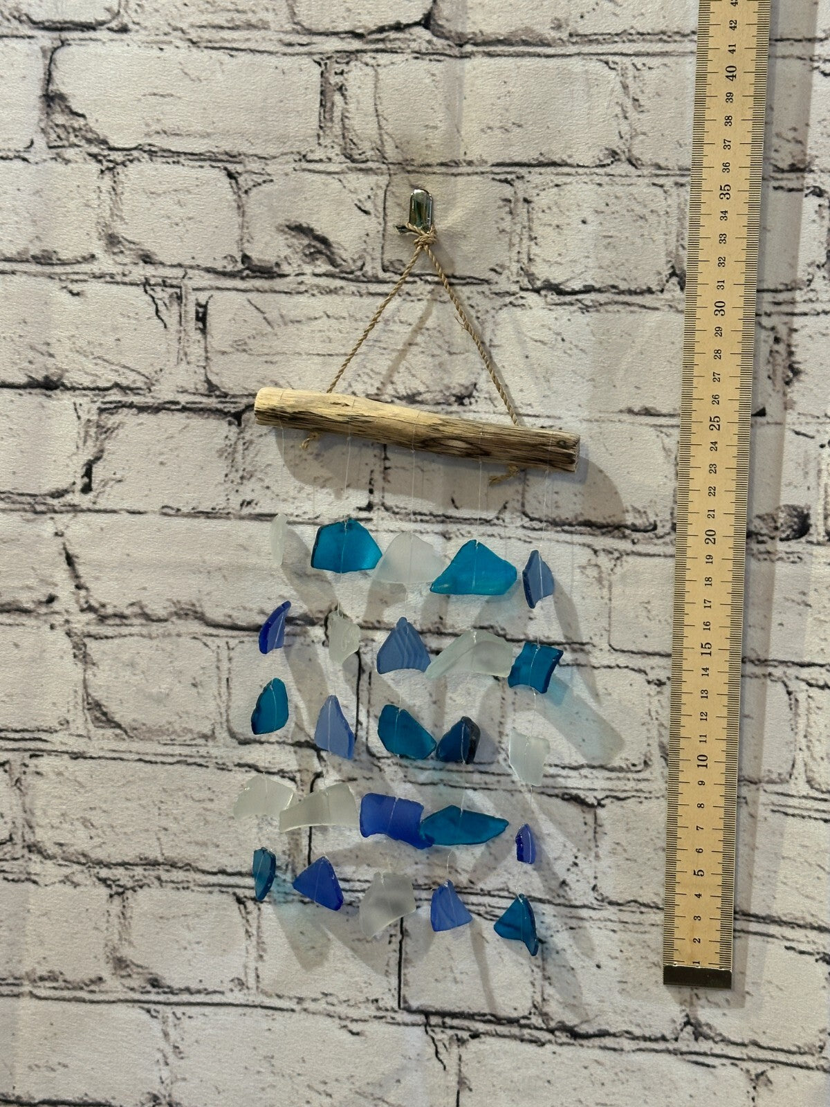 25cm x 15cm Blue Mix Wind Recycled Glass Driftwood Handmade Garden Home Mobile