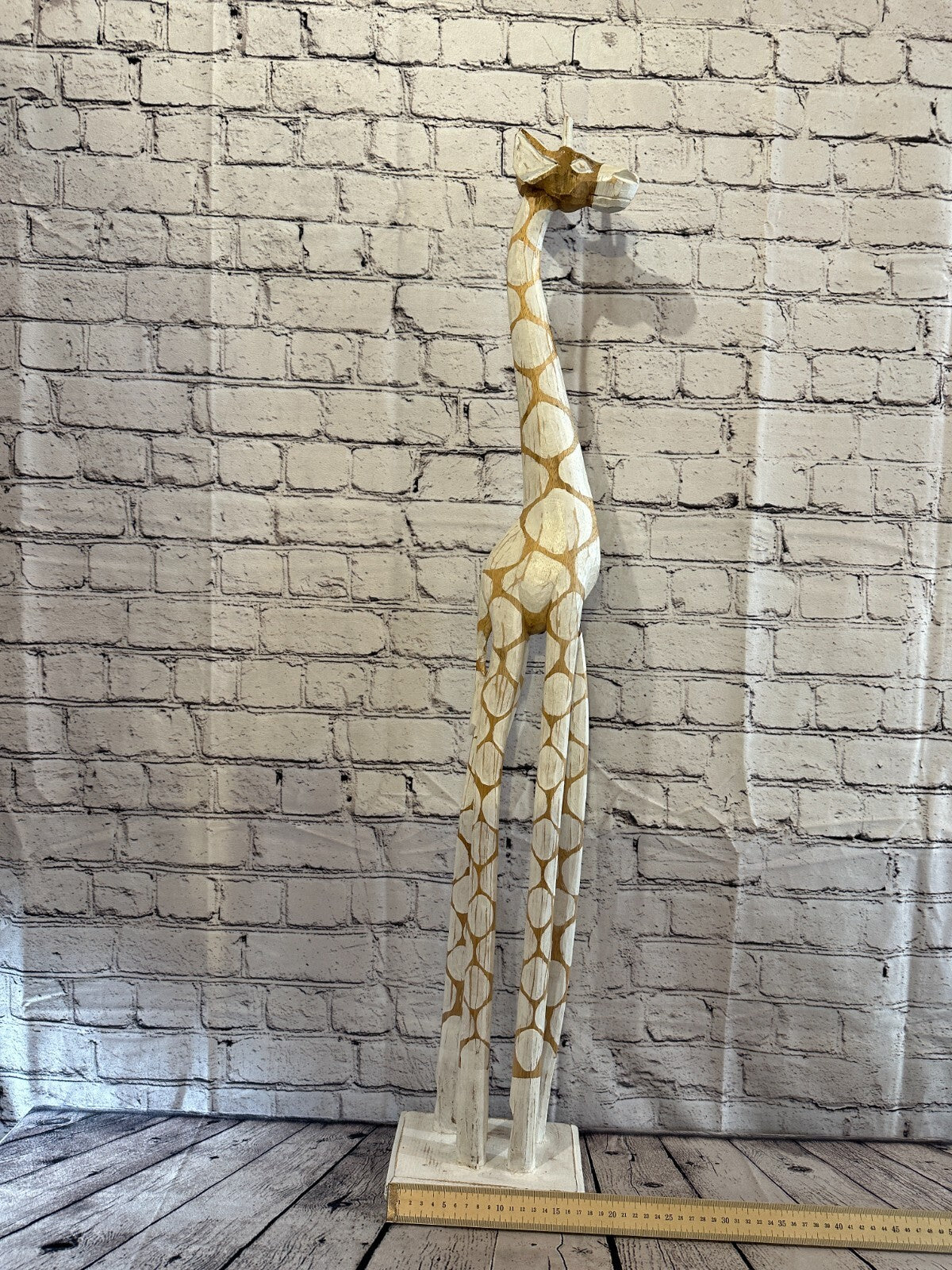 100cm White Dot Painted Wood Giraffe Tall Statue Wood Modern Hand Carved Painted