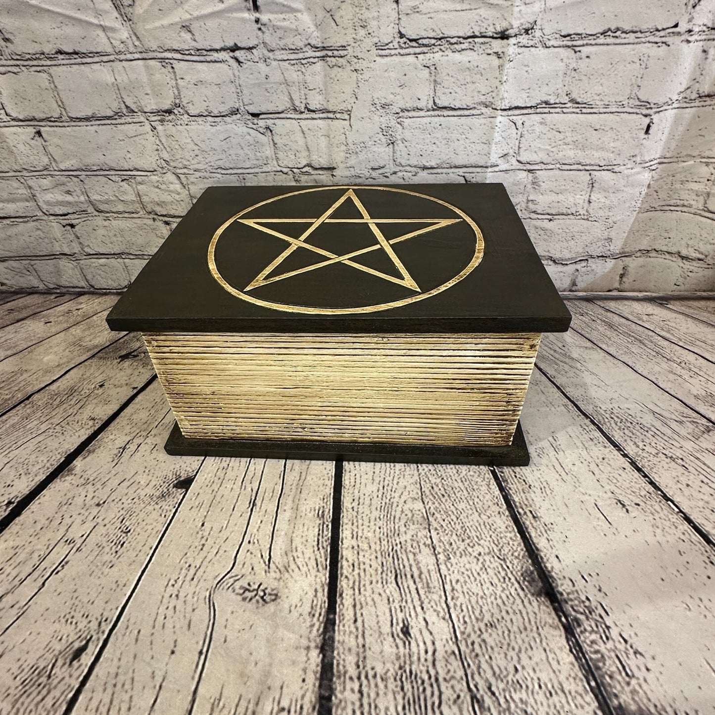 30cm x 22cm Book Wooden Gothic Pentagram Symbol Coffin Jewellery Trinket Box