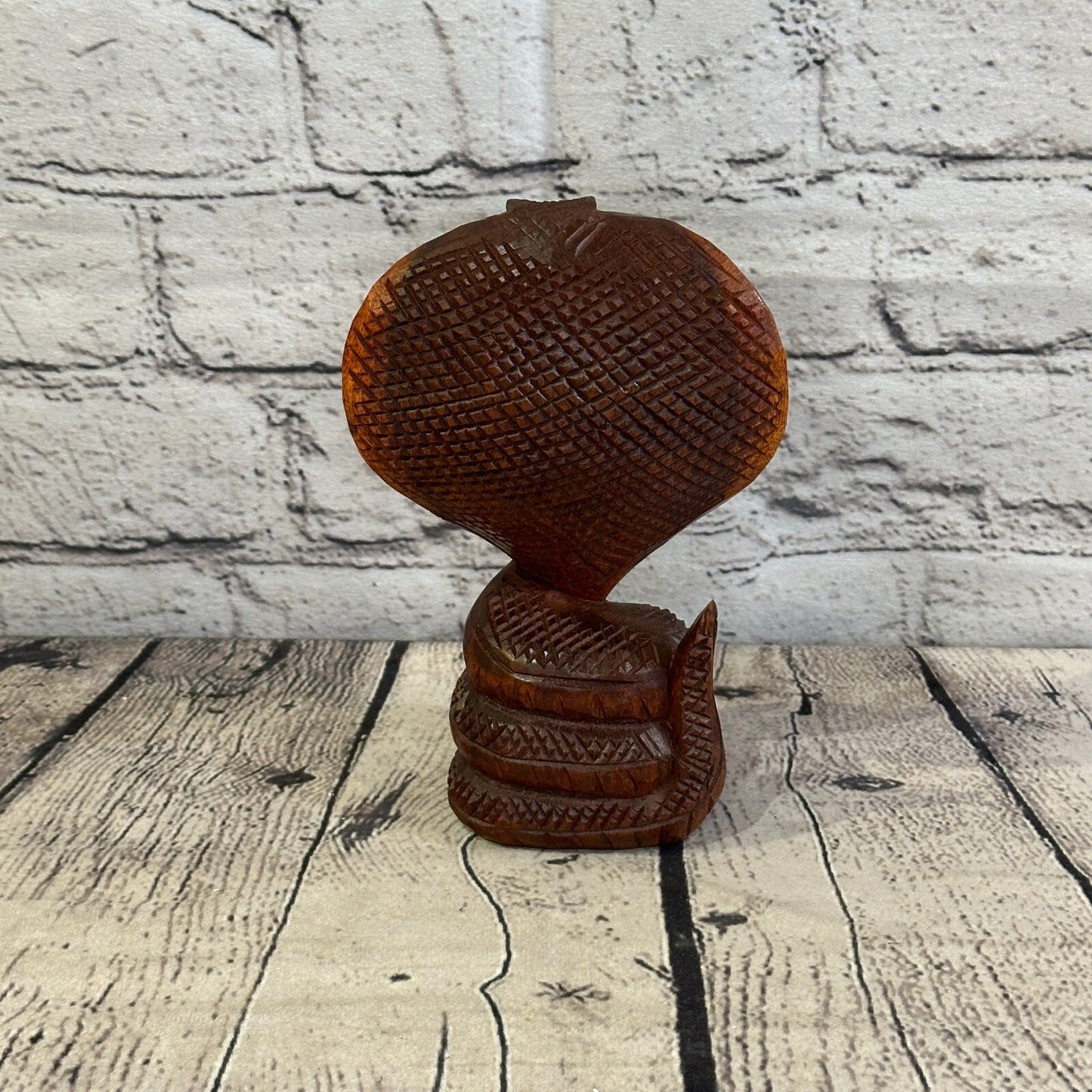 15cm x 8cm Solid Wood Cobra Carving Sculpture Decor Statue Snake Oriental Cobra