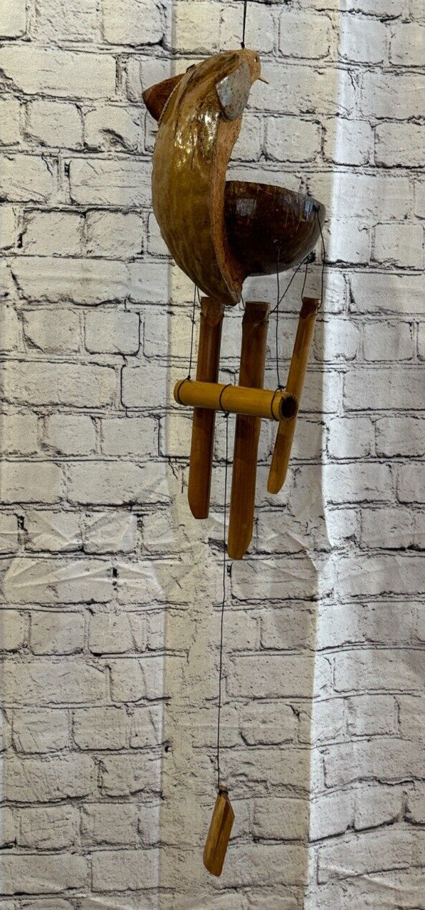 Bird Holder With Chimes Bamboo Windchime 20cm Garden Gift Summer Handmade Chimes