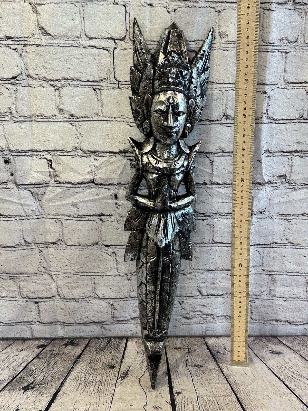 Silver Antique Colour Sita Dewi Bali Rice Goddess Wings Mermaid Wood 60cm Pair