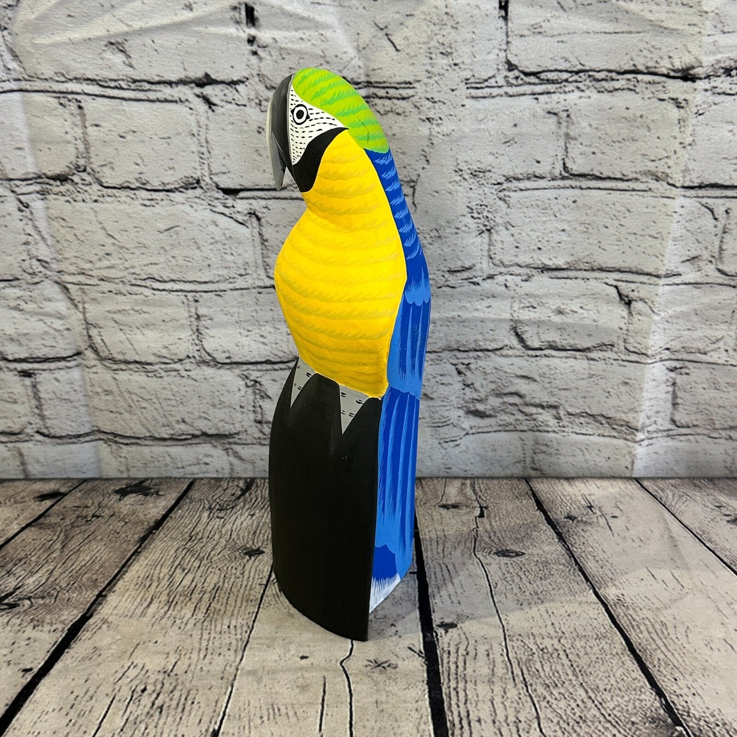 30cm Blue Parrot Bird Ornament Statue Fair Trade Hand Made Carved Wood