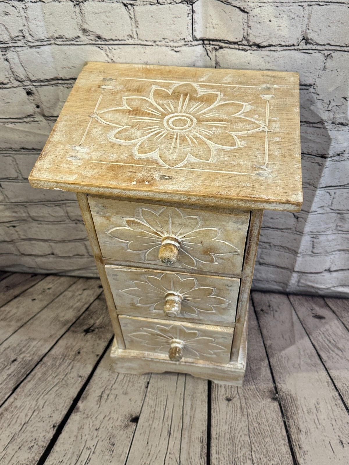60cm x 25cm Cream 3 Draw Wooden Side Cabinet Living Hallway Storage Furniture